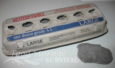 How to make Practically FREE egg carton dryer lint fire starters!  These are the best for camping and emergency fire starting!  from http://foodstorageandsurvival.com