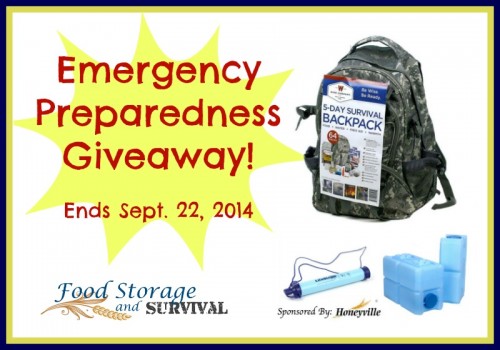 Emergency Preparedness Giveaway!  Win survival supplies!  Ends 9/22/14